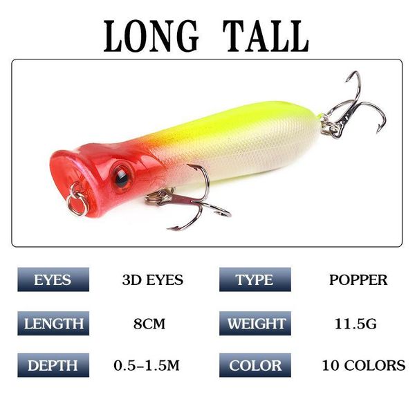 1pc popper fishing lure with 6# hooks 8.5cm 11g floating crankbait artificial bait poper minnow c qylwbz
1pc popper fishing lure with 6# hooks 8.5cm 11g floating crankbait artificial bait poper minnow c qylwbz