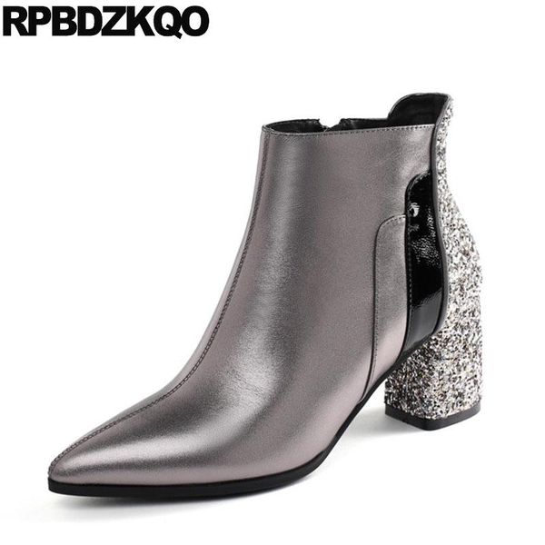 boots plus size high heel shoes brand women winter genuine leather metallic big ankle pointed toe booties sequin chunky glitter, Black
boots plus size high heel shoes brand women winter genuine leather metallic big ankle pointed toe booties sequin chunky glitter, Black
