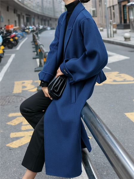 blue double sided cashmere women's middle long 2020 new winter loose woolen hepburn tweed coat, Black
blue double sided cashmere women's middle long 2020 new winter loose woolen hepburn tweed coat, Black