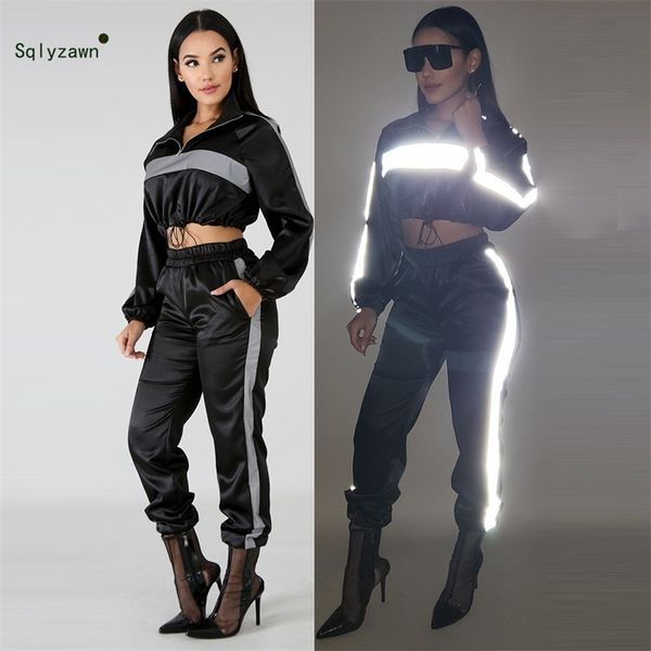 autum reflective tracksuit sportwear 2 two piece set women clothes black crop + pants sweat suit outfits matching sets y200110, White
autum reflective tracksuit sportwear 2 two piece set women clothes black crop + pants sweat suit outfits matching sets y200110, White