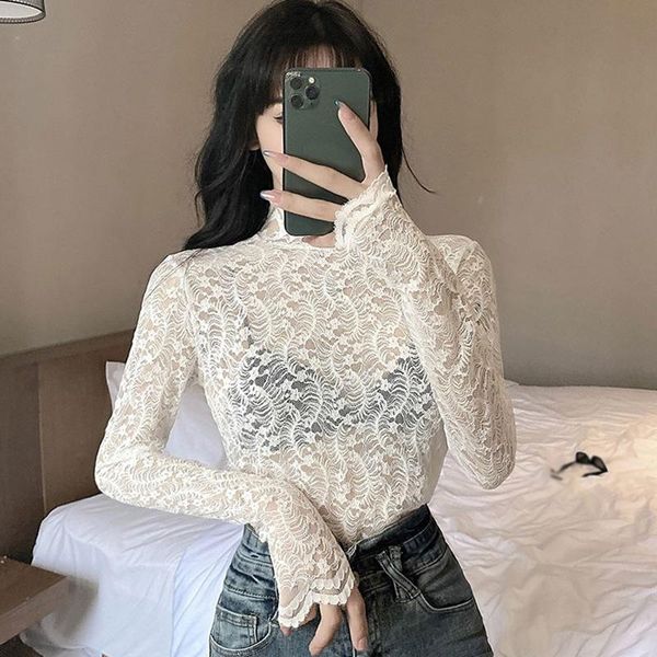 women's hollow out lace tshirt autumn half high collar lace mesh bottoming tee shirt 2021, White
women's hollow out lace tshirt autumn half high collar lace mesh bottoming tee shirt 2021, White