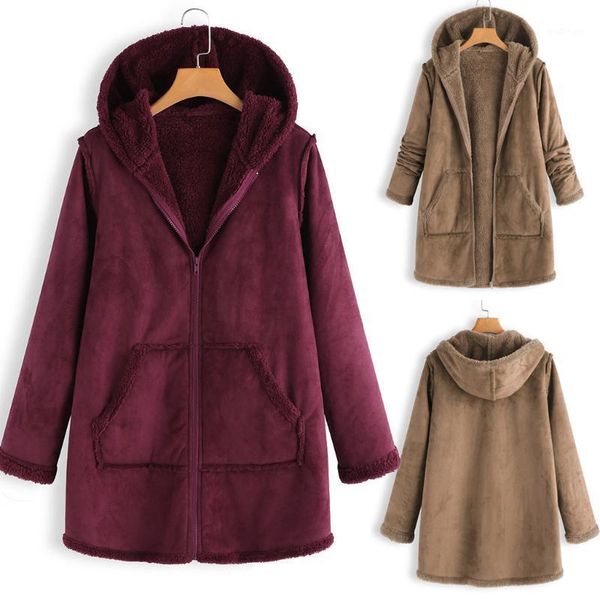 women's fashion pocket coat 2020 female winter plush hooded long sleeve warm coat1, Black;brown 
women's fashion pocket coat 2020 female winter plush hooded long sleeve warm coat1, Black;brown