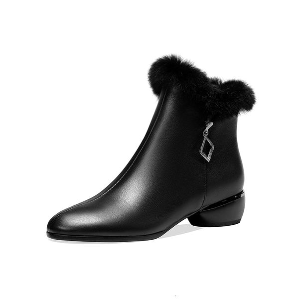 winter 2021 russian female upper natural lining boots wool women's shoes 1 1mb1, Black