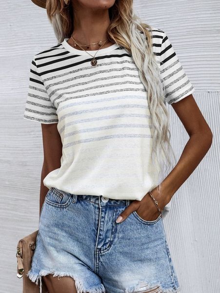 striped print short sleeve tee q3kq#, White