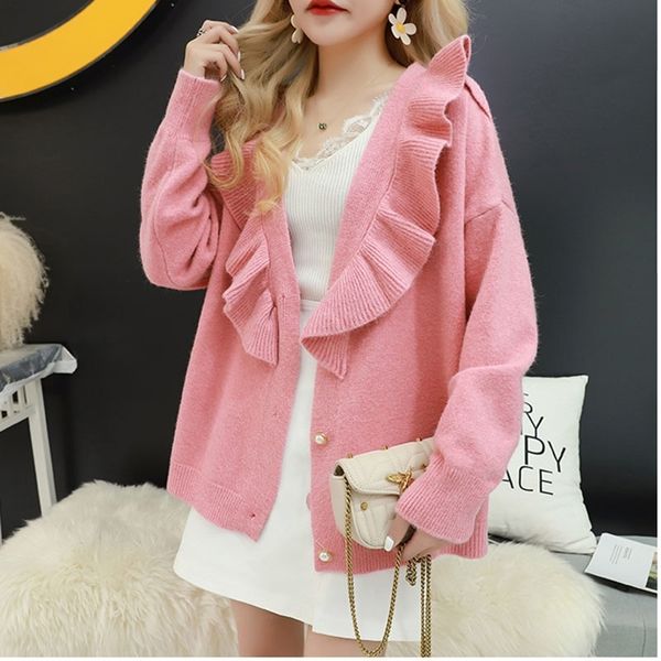 female loose knitted cute cardigans casual long sleeve v-neck wave cut women knitted cardigan sweater fall plus size coat y200720, White;black
female loose knitted cute cardigans casual long sleeve v-neck wave cut women knitted cardigan sweater fall plus size coat y200720, White;black