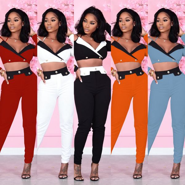 designer women's clothing open navel deep v-neck off shoulder stitching solid color slim pants sale, White
designer women's clothing open navel deep v-neck off shoulder stitching solid color slim pants sale, White