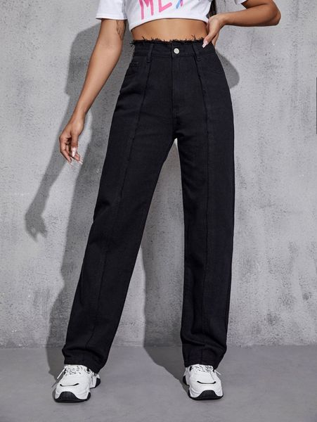 high waist raw cut pants j8qs#, Black;white
high waist raw cut pants j8qs#, Black;white
