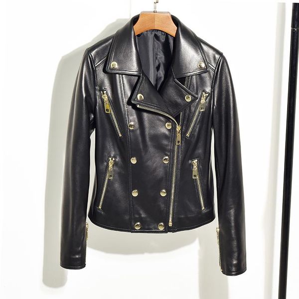 women's leather & faux double breasted genuine leatherjacket women natural real sheepskin ladies coat autumn winter 2021 motorcycle str, Black
women's leather & faux double breasted genuine leatherjacket women natural real sheepskin ladies coat autumn winter 2021 motorcycle str, Black