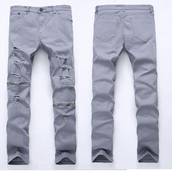 jeans men four seasons high-end stretch slim straight jeans ripped patches cotton stretch pants, Blue 
jeans men four seasons high-end stretch slim straight jeans ripped patches cotton stretch pants, Blue