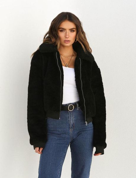 2019 winter women warm teddy bear long sleeve fleece jackets crop zip up punk oversize outwear coats with pockets, Black;brown 
2019 winter women warm teddy bear long sleeve fleece jackets crop zip up punk oversize outwear coats with pockets, Black;brown