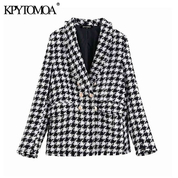 kpytomoa women fashion double breasted houndstooth tweed blazers coat vintage long sleeve frayed trim female outerwear chic lj200911, White;black
kpytomoa women fashion double breasted houndstooth tweed blazers coat vintage long sleeve frayed trim female outerwear chic lj200911, White;black