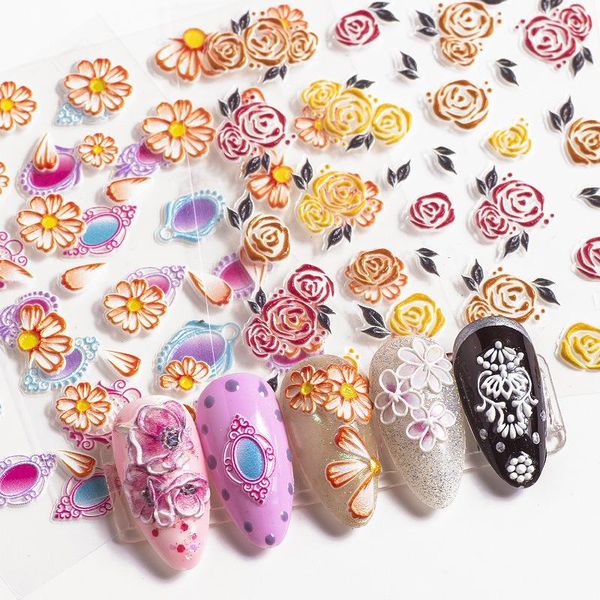 stickers & decals 3d nail flower series relief, Black
