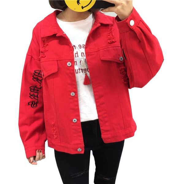 autumn black white pink red denim jacket female new fashion loose large size candy color harajuku jeans jacket female, Black;brown
autumn black white pink red denim jacket female new fashion loose large size candy color harajuku jeans jacket female, Black;brown