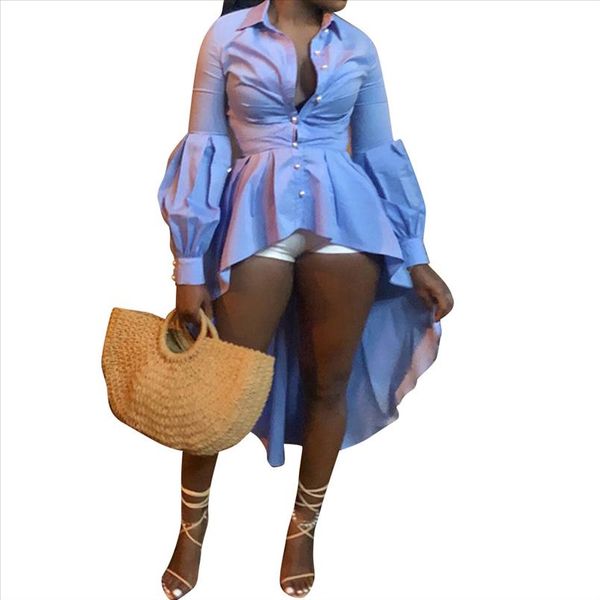 women new autumn lantern long sleeve turn down collar high low mermaid long blouses and shirts fashion vintage b9129, White
women new autumn lantern long sleeve turn down collar high low mermaid long blouses and shirts fashion vintage b9129, White