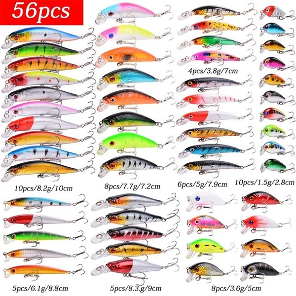 56pcs/pack mixed fishing lure bait set wobbler crankbaits swimbait minnow hard baits spiners carp artificial fishing tackle 201102
56pcs/pack mixed fishing lure bait set wobbler crankbaits swimbait minnow hard baits spiners carp artificial fishing tackle 201102