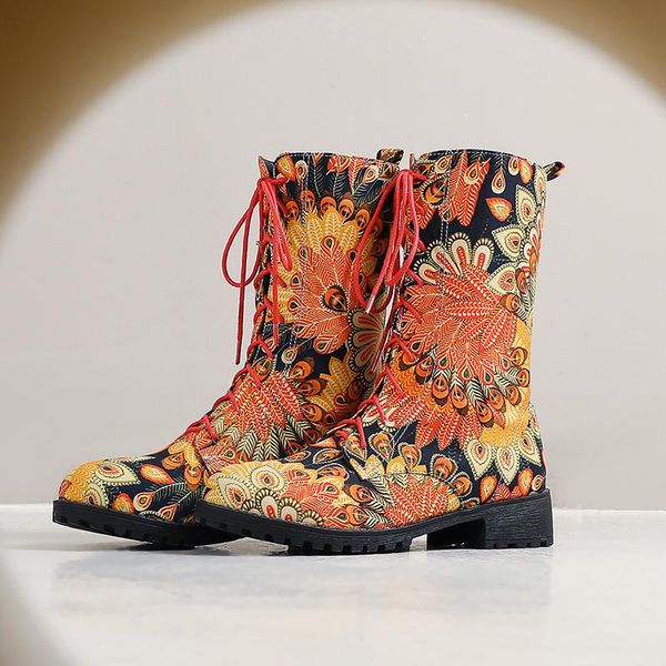 women ankle boots winter printing fabric female martin boots lace-up women booties british lace retro trend naked 33, Black
women ankle boots winter printing fabric female martin boots lace-up women booties british lace retro trend naked 33, Black