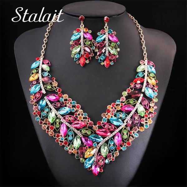 bohemian leaf crystal necklace earrings gold color geometric for women statement flower wedding prom gifts, Silver
bohemian leaf crystal necklace earrings gold color geometric for women statement flower wedding prom gifts, Silver