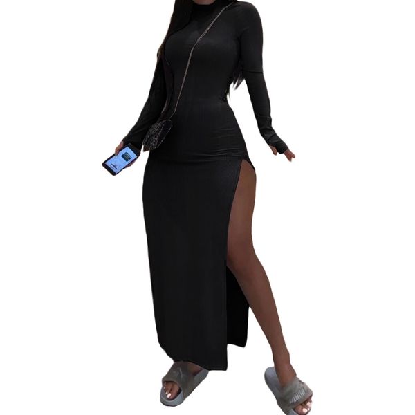 gl6296 european and american womens clothing nightclub uniforms slit sunken stripe wind sleeve turtleneck plain dress, White;black
gl6296 european and american womens clothing nightclub uniforms slit sunken stripe wind sleeve turtleneck plain dress, White;black