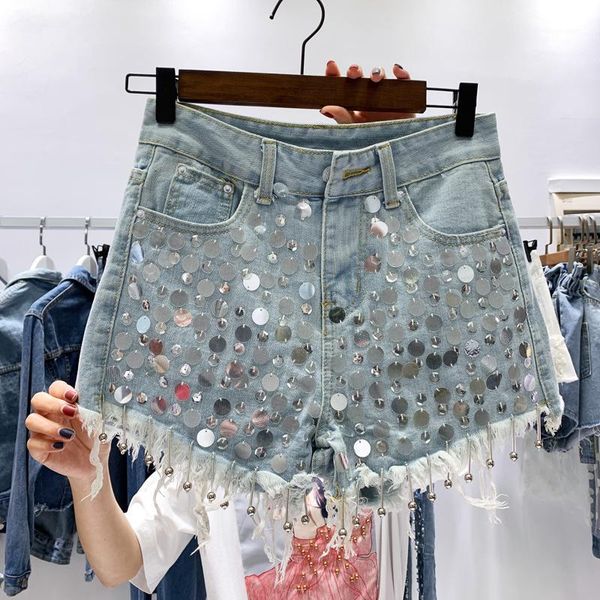 fashion 2019 summer korean style women sequined tassel denim shorts student trousers a9071, White;black
fashion 2019 summer korean style women sequined tassel denim shorts student trousers a9071, White;black