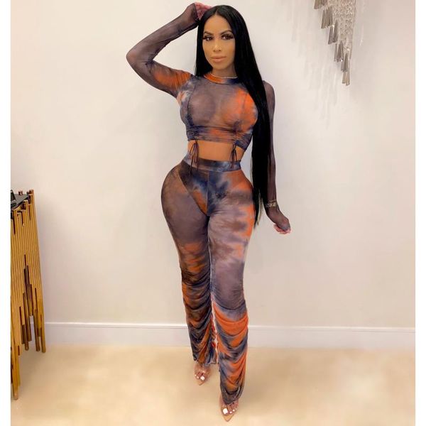 women's tracksuits see through tie dyed mesh two-pieces women sets round collar skinny crop high waist bodycon stacked pants lady c, Gray
women's tracksuits see through tie dyed mesh two-pieces women sets round collar skinny crop high waist bodycon stacked pants lady c, Gray