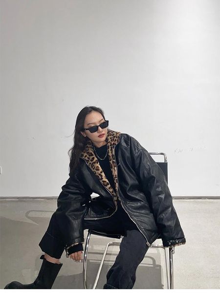 women's jackets autumn and winter design sense washed leather fur motorcycle jacket plus cotton coat loose1, Black;brown
women's jackets autumn and winter design sense washed leather fur motorcycle jacket plus cotton coat loose1, Black;brown