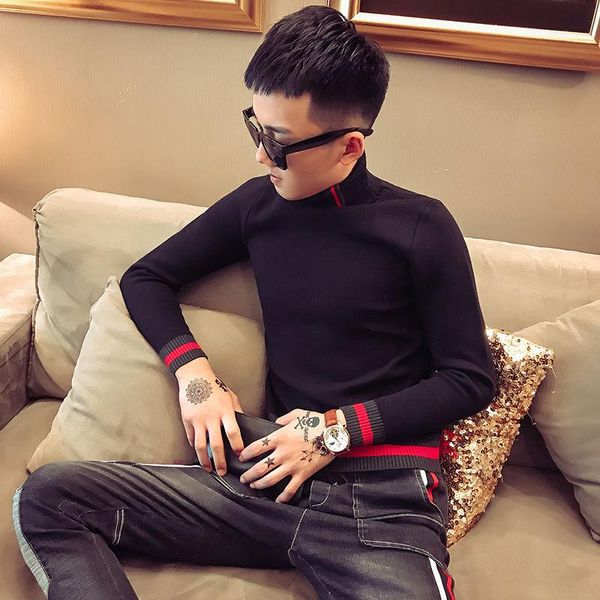 high collar sweater man han feng winter spirit boy youth t-shirt slim sweater man, White;black
high collar sweater man han feng winter spirit boy youth t-shirt slim sweater man, White;black