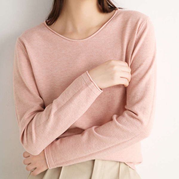 vipautumn 2020 crew neck thin curled edge versatile women's solid sweater, White;black
vipautumn 2020 crew neck thin curled edge versatile women's solid sweater, White;black