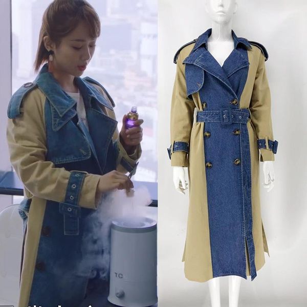 women's trench coats 2021 spring products turn-down collar spliced denim patchwork windbreaker female fashion by1041, Tan;black
women's trench coats 2021 spring products turn-down collar spliced denim patchwork windbreaker female fashion by1041, Tan;black