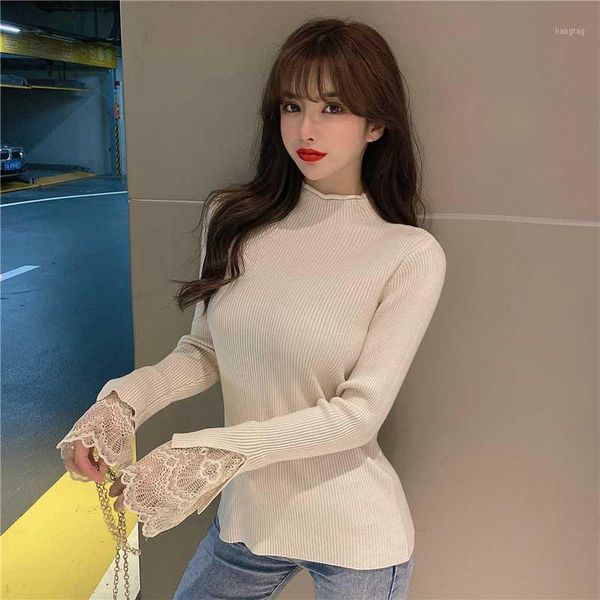 half turtleneck sweater women's autumn and winter wear 2020 new western style all-match slim base short lace knitwear1, White;black
half turtleneck sweater women's autumn and winter wear 2020 new western style all-match slim base short lace knitwear1, White;black