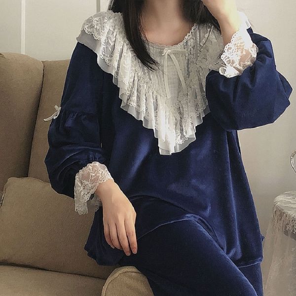 thick bright velvet women's pajamas sets autumn winter vintage sweet female flannel pyjamas long sleeve sleepwear 201113, Black;red
thick bright velvet women's pajamas sets autumn winter vintage sweet female flannel pyjamas long sleeve sleepwear 201113, Black;red