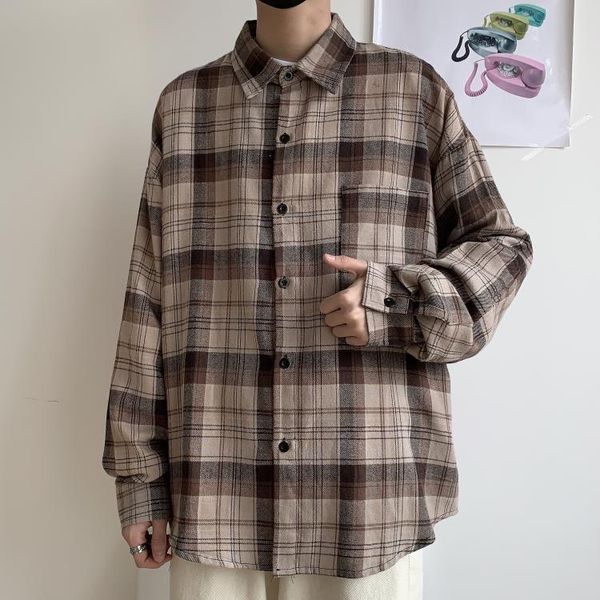 men's casual shirts japanese vintage lattice men shirt brown loose long sleeve camisa high street mens clothing large size mm60ncs, White;black
men's casual shirts japanese vintage lattice men shirt brown loose long sleeve camisa high street mens clothing large size mm60ncs, White;black