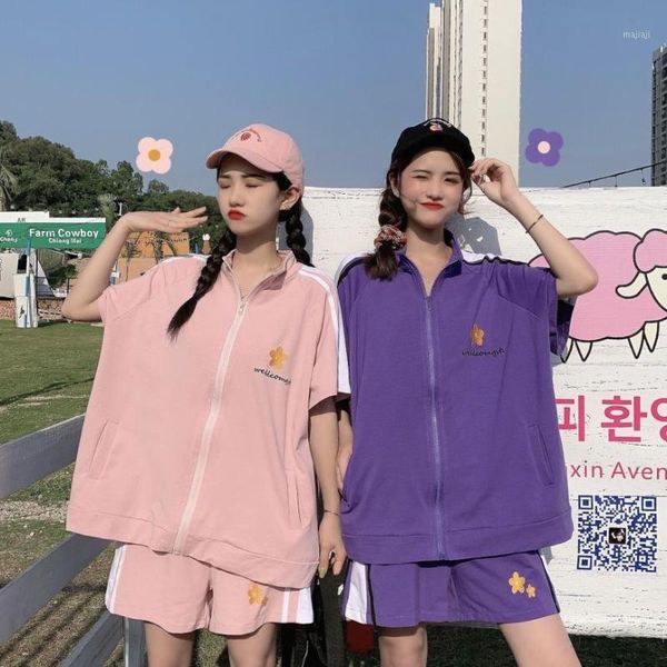 two piece dress korean fashion girls sport short sleeves jacket and pants pices set loose design flower embroidery1, White
two piece dress korean fashion girls sport short sleeves jacket and pants pices set loose design flower embroidery1, White