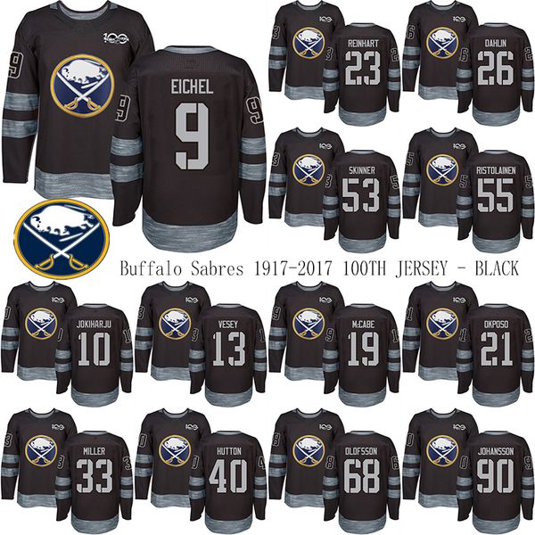 buffalo sabres 1917-2017 100th anniversary black jersey 9 jack eichel 26 rasmus dahlin 53 jeff skinner 55 rasmus ristolainen hockey jerseys, Black;red 
buffalo sabres 1917-2017 100th anniversary black jersey 9 jack eichel 26 rasmus dahlin 53 jeff skinner 55 rasmus ristolainen hockey jerseys, Black;red