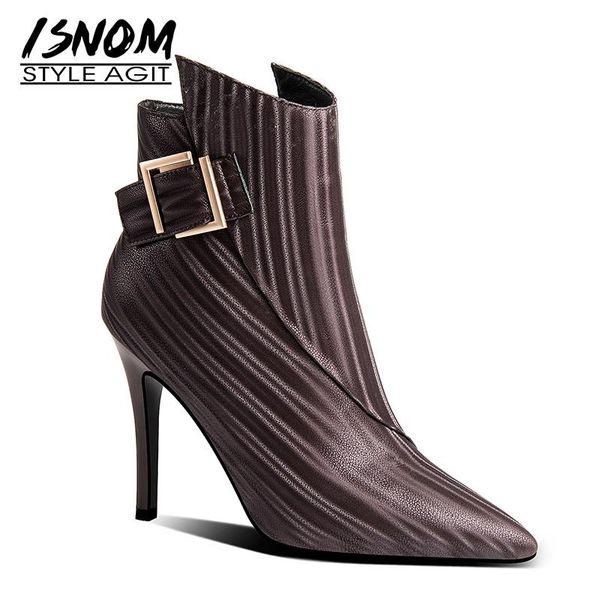 isnom high heels boots women stripe cow leather ankle boots woman winter shoes female pointed toe shoes ladies party, Black
isnom high heels boots women stripe cow leather ankle boots woman winter shoes female pointed toe shoes ladies party, Black