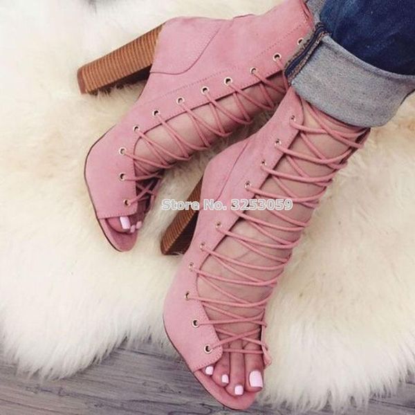 almudena women pink beige suede chunky heel ankle boots open toe lace-up thick heel motorcycle booties runway dress shoes, Black
almudena women pink beige suede chunky heel ankle boots open toe lace-up thick heel motorcycle booties runway dress shoes, Black