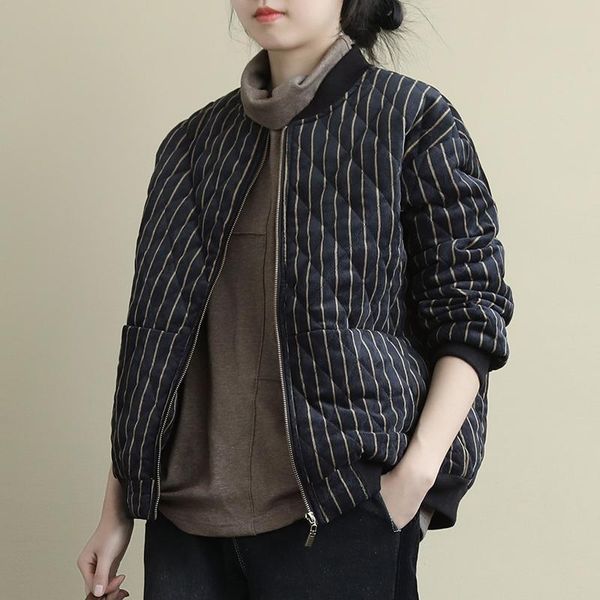 women's down & parkas striped jacket autumn winter o-neck short thicken padded bomber coat pilots zipper chaquetas outerwear, Black
women's down & parkas striped jacket autumn winter o-neck short thicken padded bomber coat pilots zipper chaquetas outerwear, Black