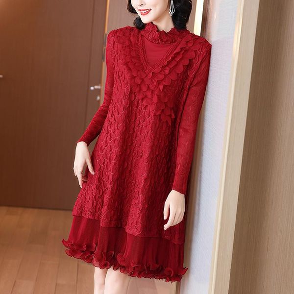 red dress plus size autumn 2021 new turtleneck long sleeve patchwork miyake pleated loose a-line ladies dresses, Black;gray
red dress plus size autumn 2021 new turtleneck long sleeve patchwork miyake pleated loose a-line ladies dresses, Black;gray