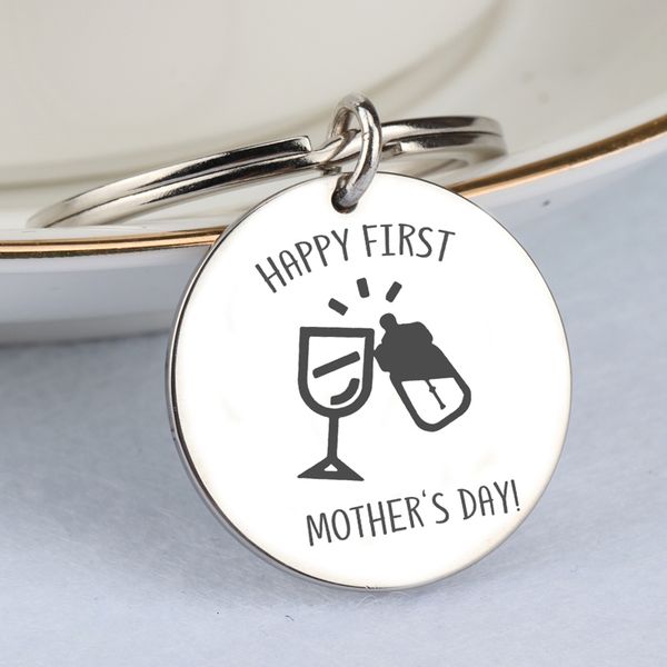 first for new mom gift hand stamped happy mother's day stainless steel accessories trend round keychain, Silver
first for new mom gift hand stamped happy mother's day stainless steel accessories trend round keychain, Silver