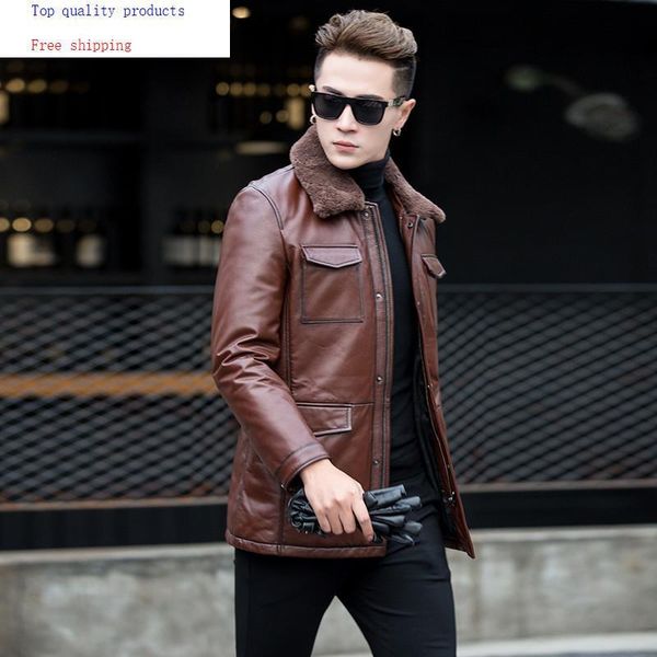 men's leather & faux genuine jacket men autumn winter real cow coat wool collar slim cowhide down 2021 t0513 kj3453, Black
men's leather & faux genuine jacket men autumn winter real cow coat wool collar slim cowhide down 2021 t0513 kj3453, Black