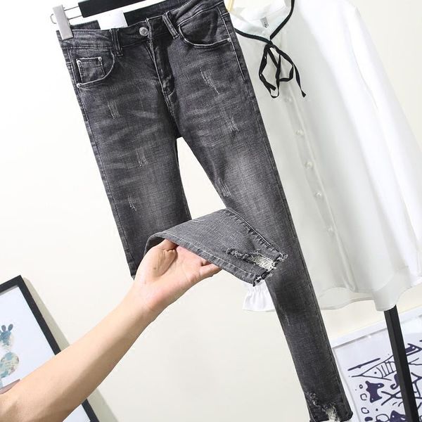 new smoke grey jeans feet tall waist han edition hole beam elastic waist brim ash tight 9 points jeans korea, Blue
new smoke grey jeans feet tall waist han edition hole beam elastic waist brim ash tight 9 points jeans korea, Blue