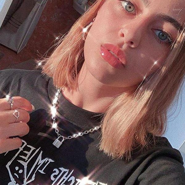 ladies fashion lock shape of the stainless steel pendant necklace punk style stainless steel clavicle chain1, Silver
ladies fashion lock shape of the stainless steel pendant necklace punk style stainless steel clavicle chain1, Silver