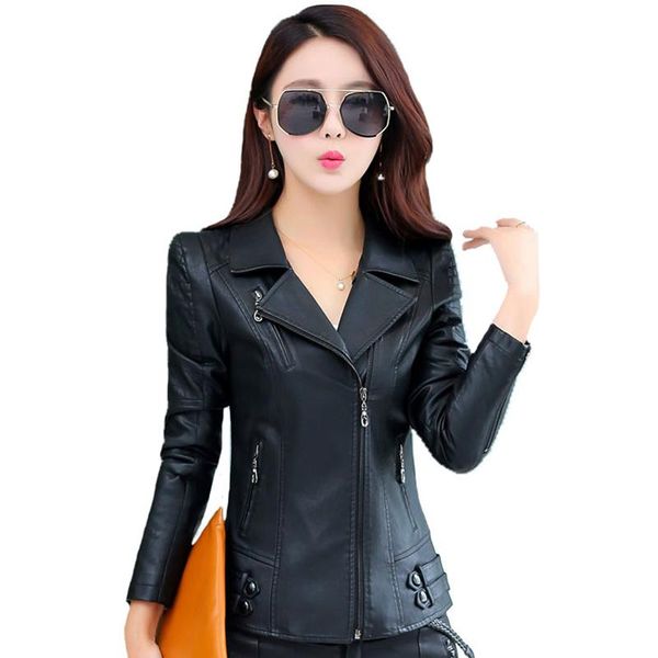 women's leather & faux autumn women pu jacket winter short slim plus size 4xl turn-down collar zipper motorcycle coat female outwear, Black
women's leather & faux autumn women pu jacket winter short slim plus size 4xl turn-down collar zipper motorcycle coat female outwear, Black