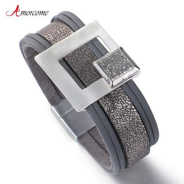 amorcome new arrival magnetic clasp grey leather bracelet hollow metal square charm wrap bracelets & bangles femme jewelry gift, Golden;silver
amorcome new arrival magnetic clasp grey leather bracelet hollow metal square charm wrap bracelets & bangles femme jewelry gift, Golden;silver