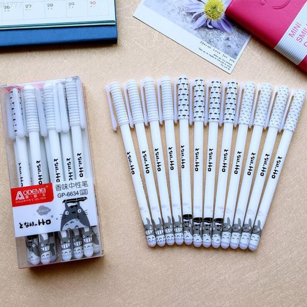 12pcs /lot Kawaii Totoro Gel Pens For Writing Cute 0.38mm Black Ink Signature Pen Korea Stationery Office School Supply Escolor