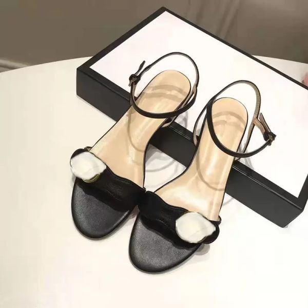 2021 fashion designer sandal for lady flat sandals metal buckle logo designer shoe, Black