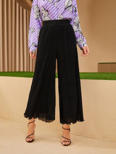 lettuce trim wide leg pants y4vd#, Black;white 
lettuce trim wide leg pants y4vd#, Black;white