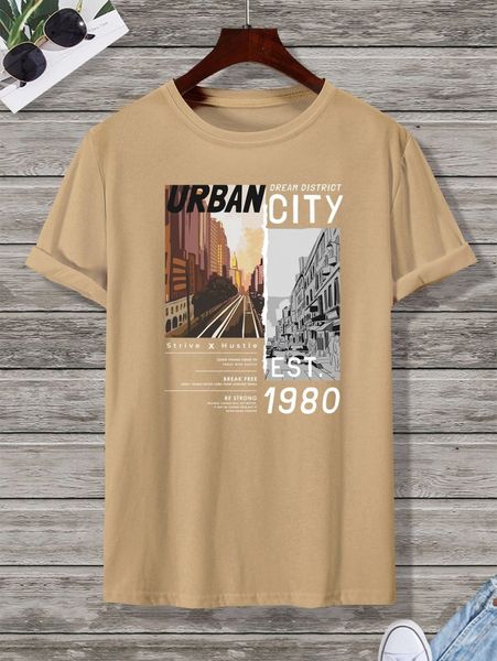 men building and slogan graphic tee 21oe#, White;black