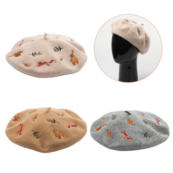 autumn winter faux wool beret elegant squirrel embroidery beanie hat breathable artist painter cap for daily wear, party, Blue;gray
autumn winter faux wool beret elegant squirrel embroidery beanie hat breathable artist painter cap for daily wear, party, Blue;gray