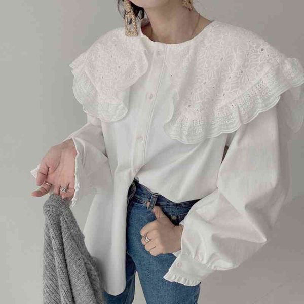 woman chic elegant shirt spring korean retro big lapel embroidery loose solid single breast puff sleeve blouse, White
woman chic elegant shirt spring korean retro big lapel embroidery loose solid single breast puff sleeve blouse, White