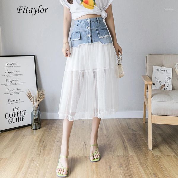 fitaylor women vintage denim patchwork tulle skirts summer high waist single breasted fairy skirt female mid-calf a-line skirt1, Black
fitaylor women vintage denim patchwork tulle skirts summer high waist single breasted fairy skirt female mid-calf a-line skirt1, Black